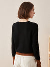 COMOBOCA 100% Cashmere Women's V-Neck Color Block Faux Sweater