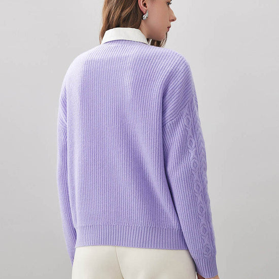 COMOBOCA 100% Wool Women's Cable Round Neck Knit Sweater