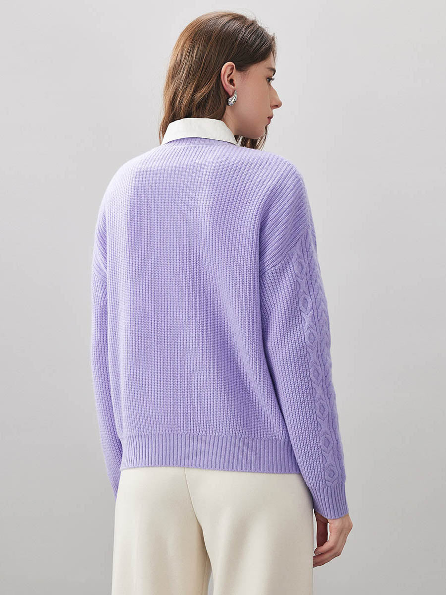 COMOBOCA 100% Wool Women's Cable Round Neck Knit Sweater