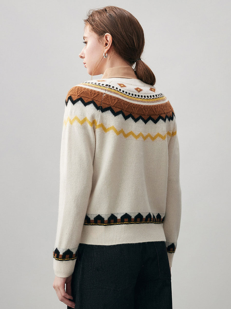 COMOBOCA 100% Cashmere Women's Fair Isle Button Down Cardigan