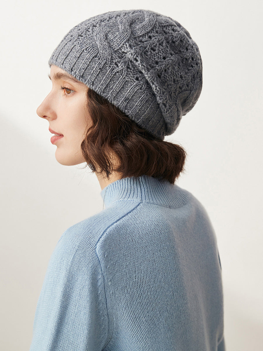 COMOBOCA Gray 100% Cashmere Classic Cable Knit Beanie