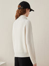 COMOBOCA 100% Wool Women's Half-High Neck Zip Cardigan