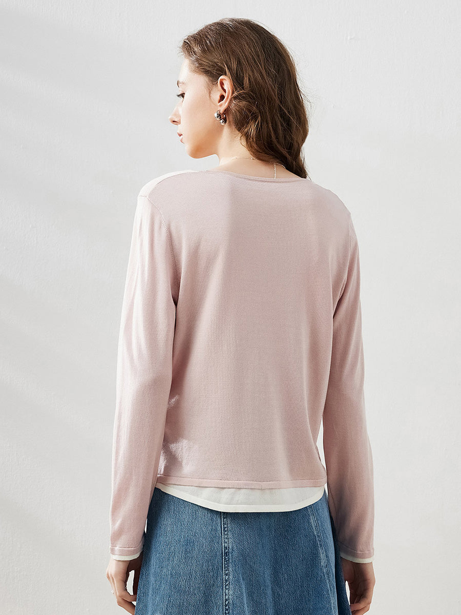 COMOBOCA Women's Layered Round Neck Knit Sweater