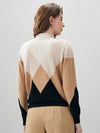 COMOBOCA 100% Cashmere Women's Turtleneck Geometric Ribbed Sweater