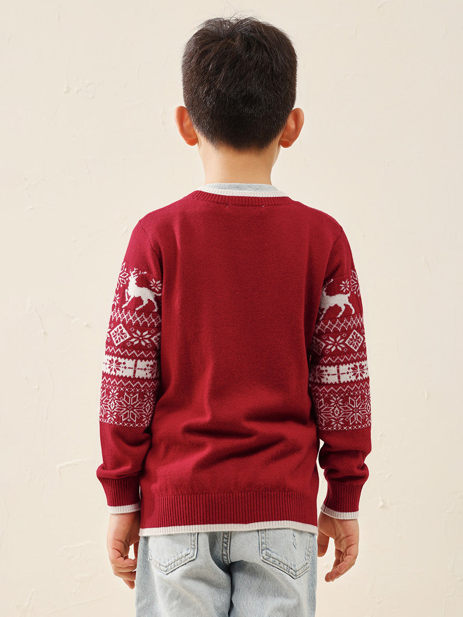 COMOBOCA 100% Wool Kids' Nordic Reindeer Pattern Knit Sweater