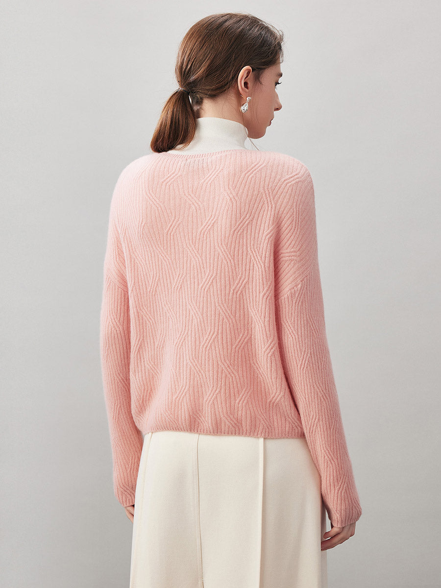 COMOBOCA 100% Cashmere Women's Geometric Wave Knit Sweater