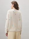 COMOBOCA Women's Sequined Floral Printed Round Neck Sweater