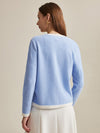 COMOBOCA 100% Wool Women's Contrast Trim Floral Embroidery Cardigan