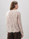 COMOBOCA Women's Speckled Lace Knit Round Neck Sweater