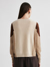 COMOBOCA 100% Cashmere Women's Color Block Round Neck Knit Sweater