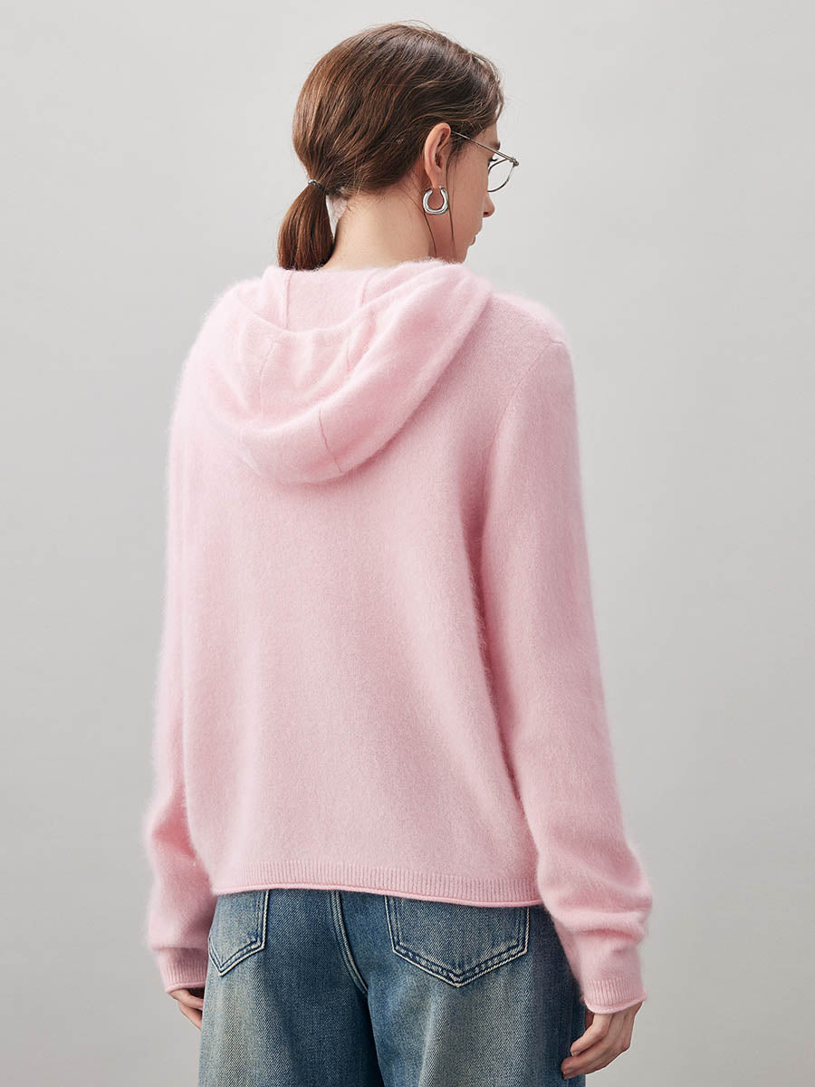 COMOBOCA Women's Wool Fuzzy Hooded Sweater