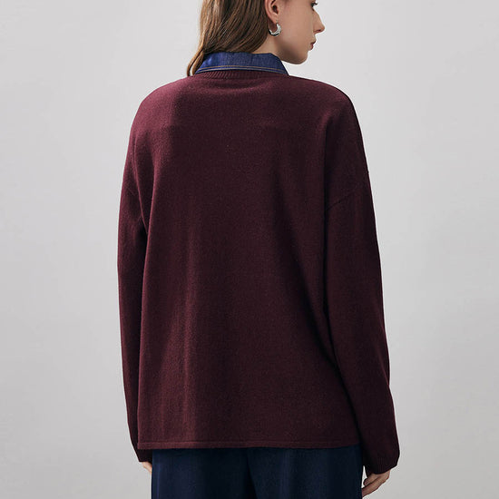 COMOBOCA 100% Wool Women's Oversized U-Neck Sweater