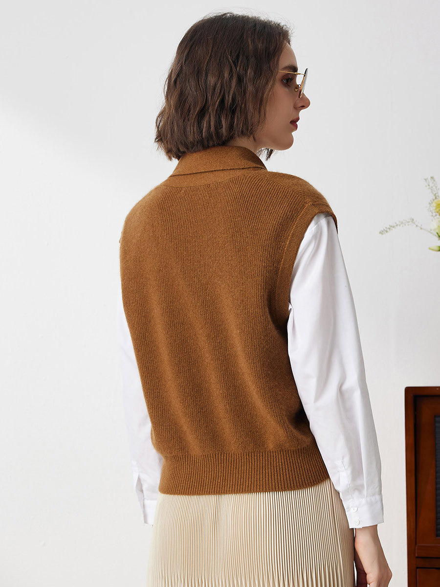 COMOBOCA 100% Cashmere Women's Knit Sleeveless Wrap Vest
