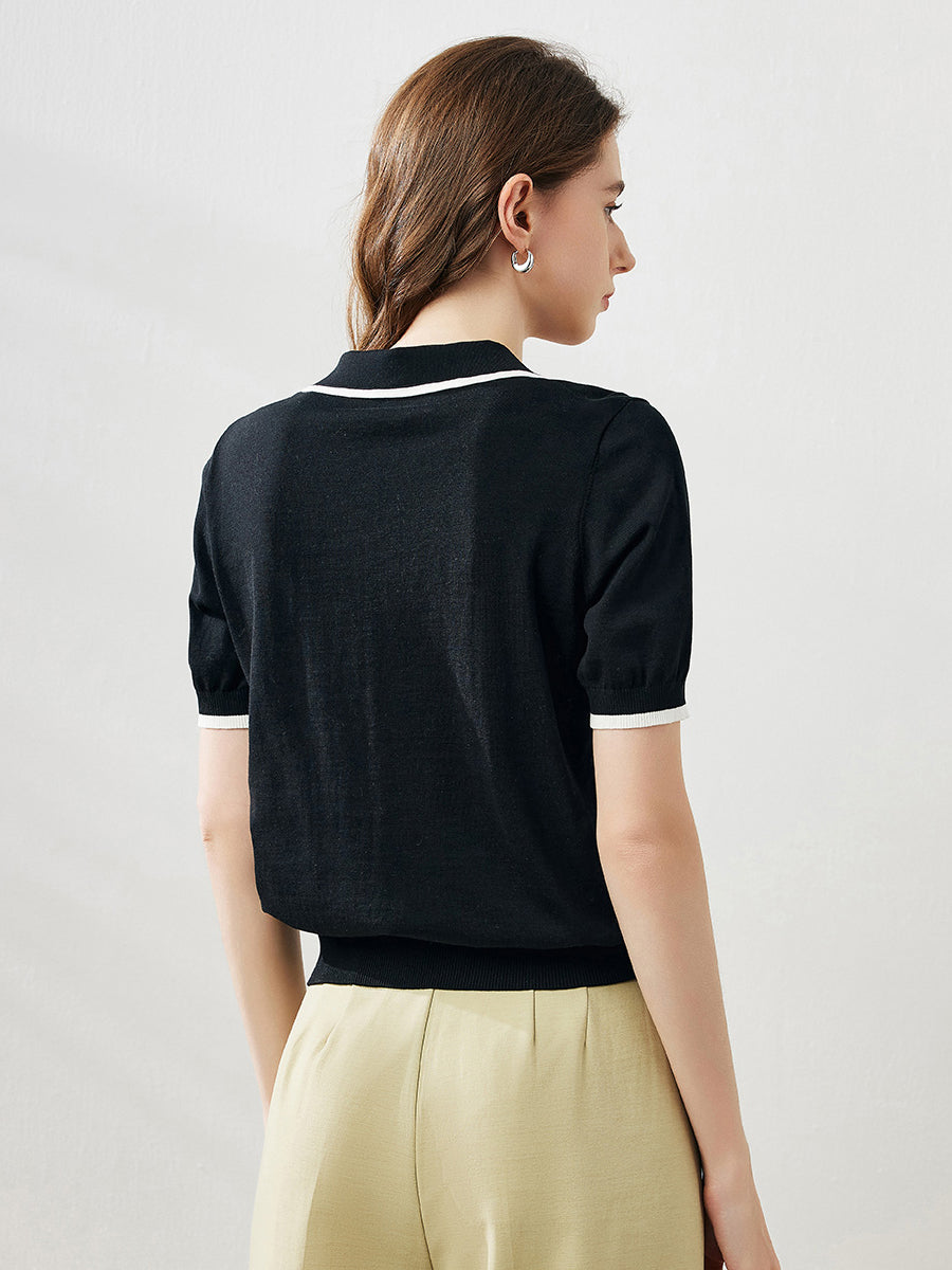 COMOBOCA Women's Casual Contrast Trim Polo T-Shirt