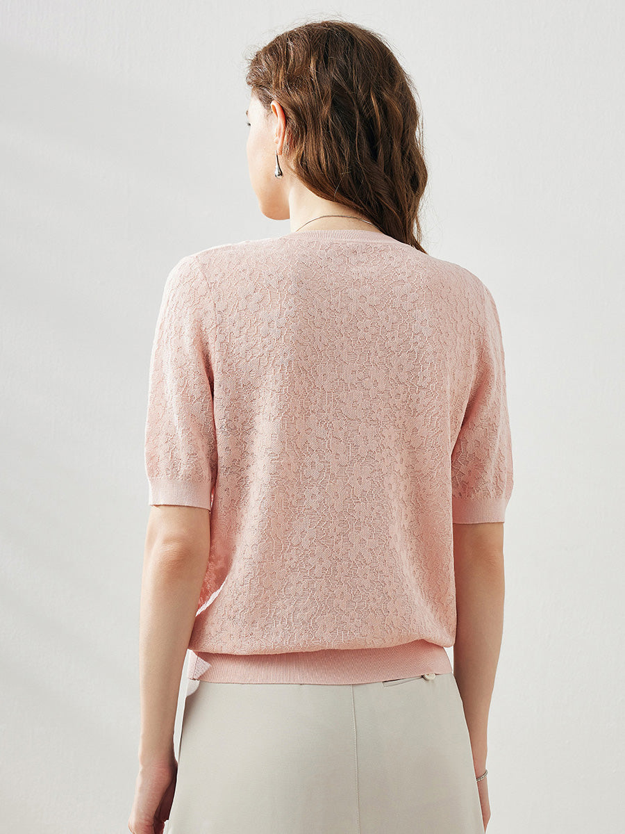 COMOBOCA Women's Cotton Silk Versatile Floral Lace Knit T-Shirt
