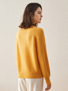 COMOBOCA 100% Cashmere Women's Lantern Sleeve V-Neck Knit Sweater