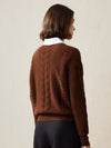 COMOBOCA 100% Cashmere Women's Cable Knit V-Neck Sweater