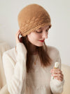 COMOBOCA 100% Cashmere Women's Crochet Trim Cable Knit Beanie