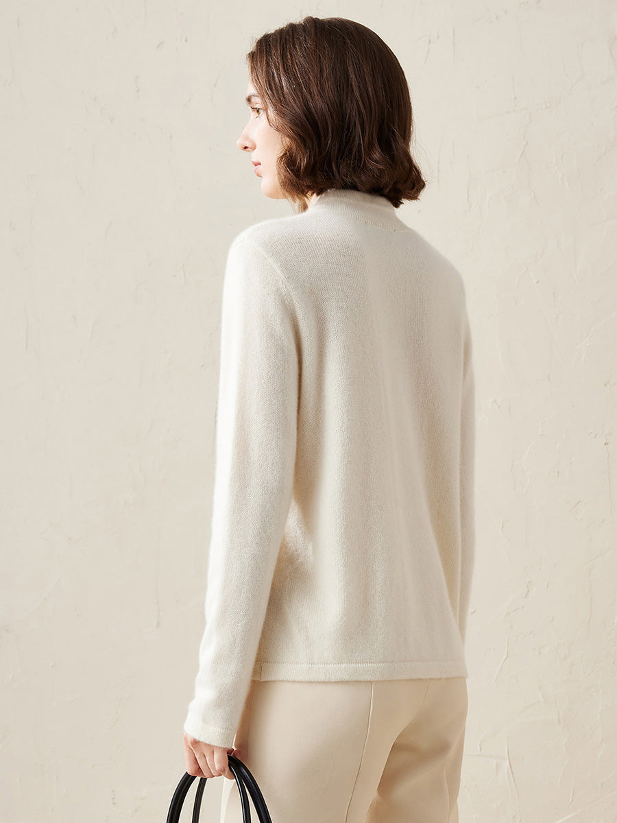 COMOBOCA 100% Cashmere Women's Cardigan with Mandarin Collar