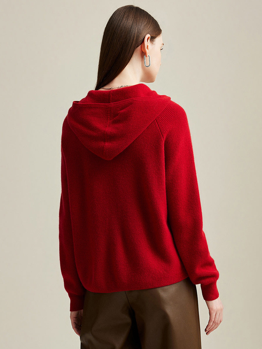 COMOBOCA 100% Cashmere Women's Zip-Up Ribbed Hoodie