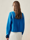 COMOBOCA 100% Wool Women's Color Block Ribbed Knit Sweater