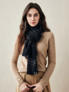 COMOBOCA Black 100% Cashmere Scarf with Fringes and Metallic Shimmer