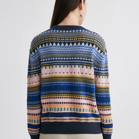 COMOBOCA 100% Cashmere Women's Fair Isle Round Neck Sweater