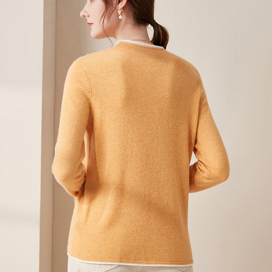 COMOBOCA 100% Cashmere Women's Ribbed Contrast Trim Sweater