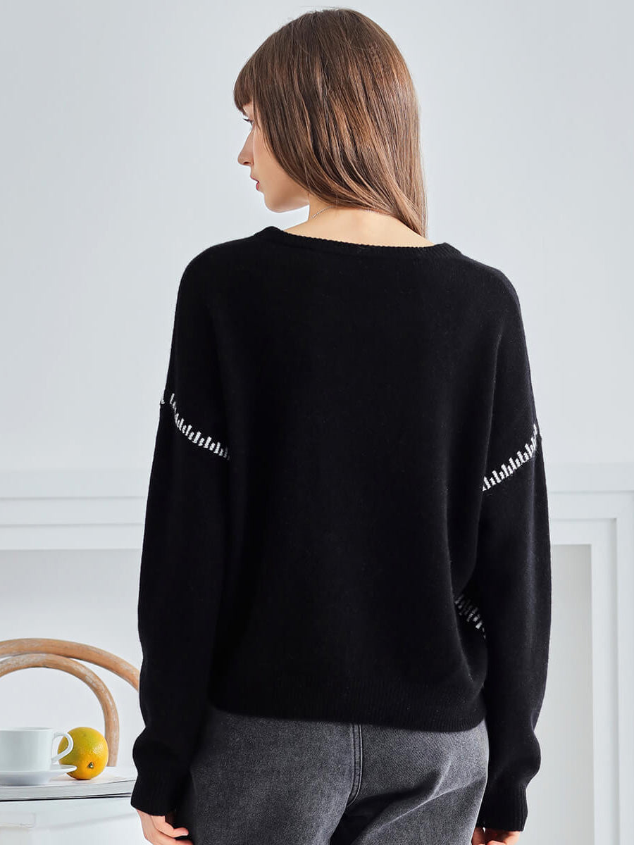 COMOBOCA 100% Cashmere Women's Sweater with Stitch Detailing