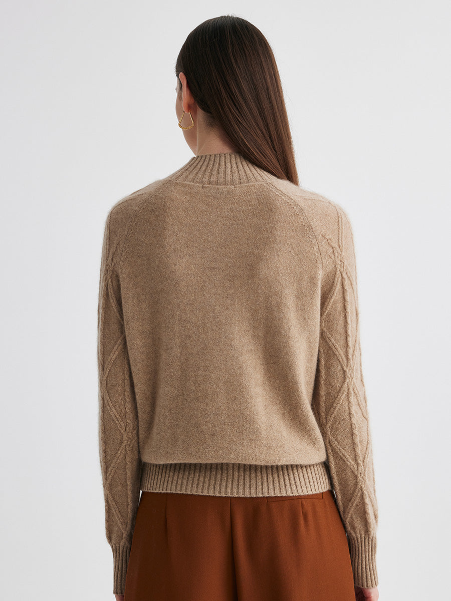 COMOBOCA 100% Cashmere Women's Cable Knit Mock Neck Sweater
