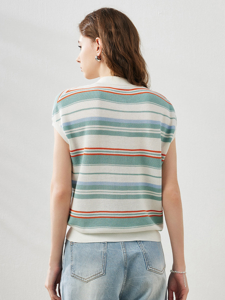 COMOBOCA Women's Striped Knit Polo T-Shirt