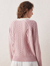 COMOBOCA 100% Wool Women's Contrast Color Cable Knit Sweater