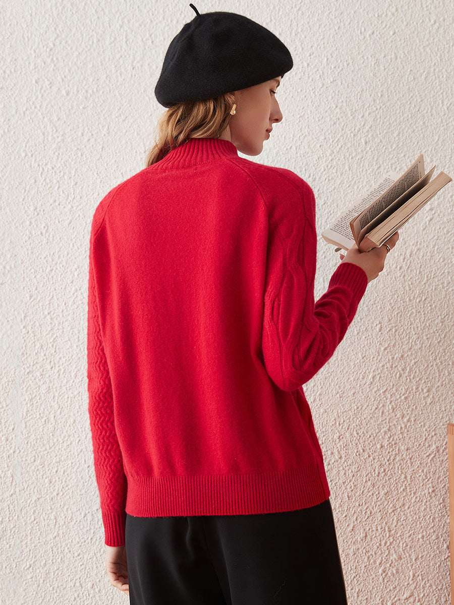 COMOBOCA 100% Cashmere Women's Mock Neck Knit Sweater