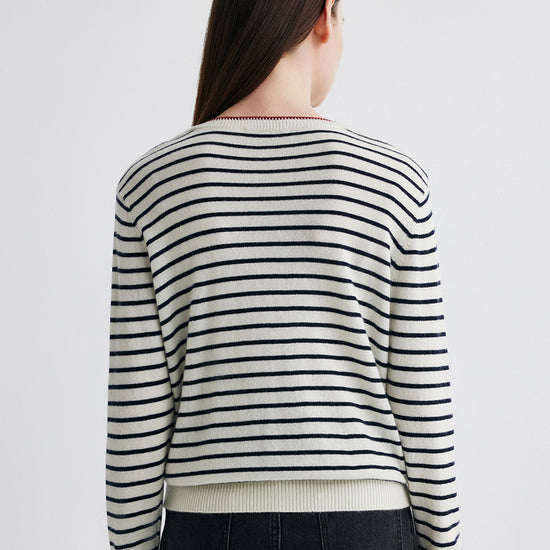 COMOBOCA 100% Cashmere Women's Striped Round Neck Sweater