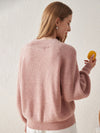 COMOBOCA 100% Cashmere Women's Lantern Sleeve V-Neck Knit Sweater