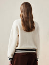 COMOBOCA 100% Wool Women's Striped Ribbing Jacket