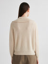 COMOBOCA 100% Cashmere Women's Ribbed Sailor Collar Knit Sweater