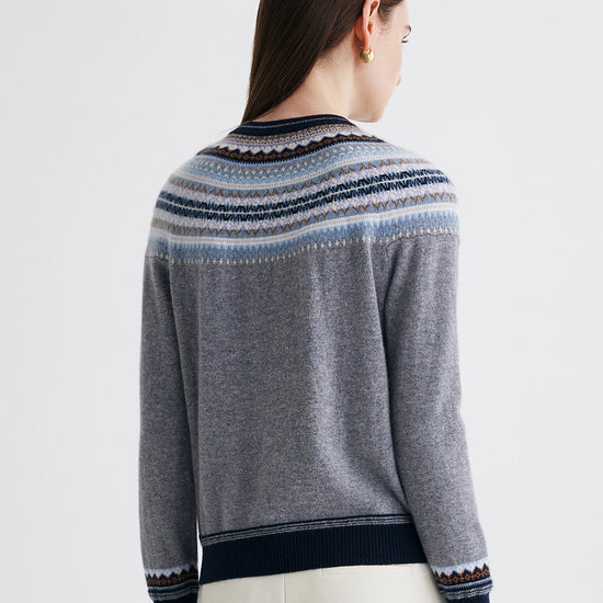 COMOBOCA 100% Cashmere Women's Fair Isle Round Neck Sweater