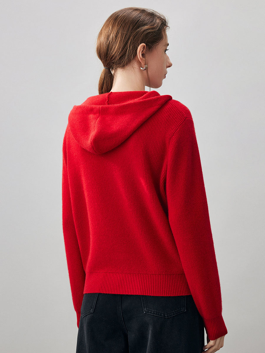 COMOBOCA 100% Cashmere Women's Button Up Knit Hoodie
