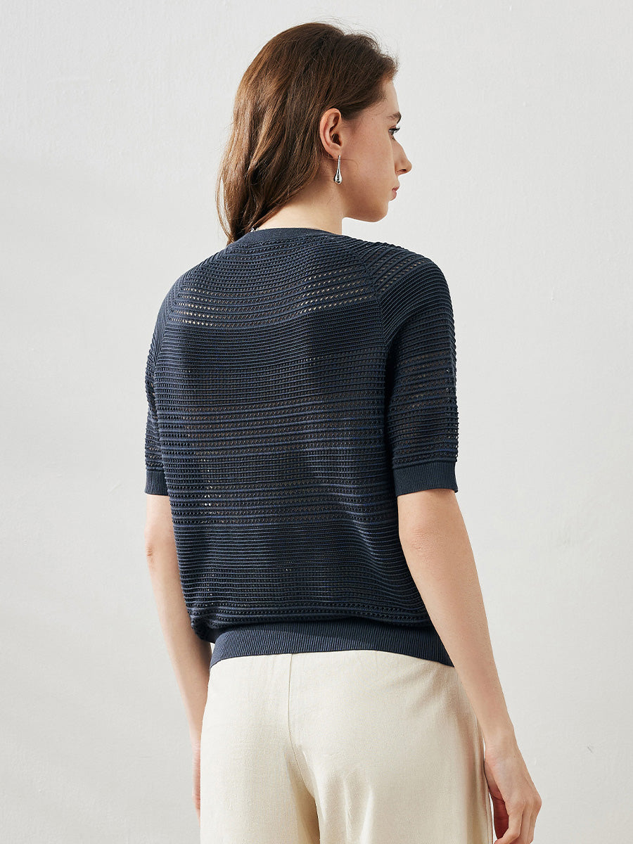 COMOBOCA Women's Ribbed Perforated T-Shirt