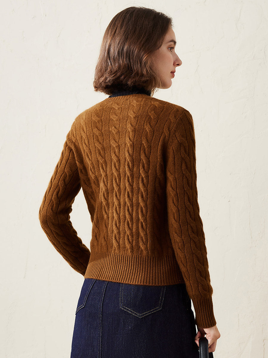 COMOBOCA 100% Cashmere Women's Cable Knit Button Cardigan