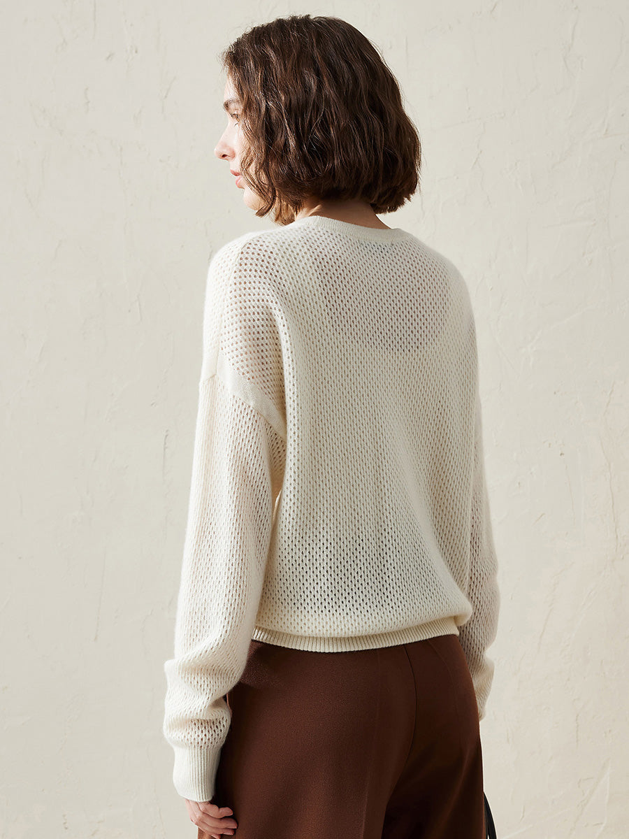 COMOBOCA 100% Cashmere Women's Breathable Mesh Sweater