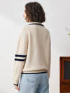 COMOBOCA 100% Cashmere Women's Contrast Trim Zip Sweater