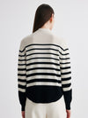 COMOBOCA 100% Cashmere Women's Striped Mock Neck Knit Sweater