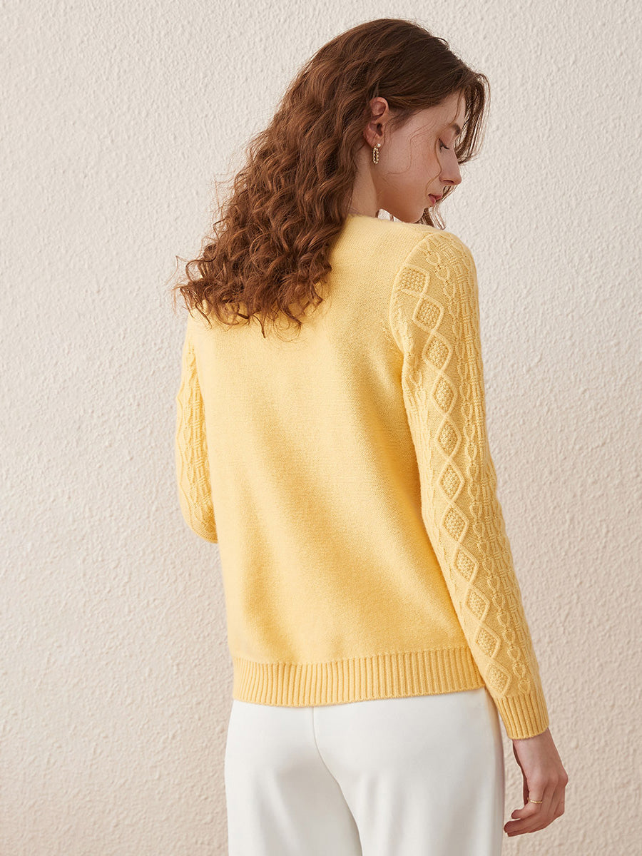 COMOBOCA 100% Wool Women's Cable Knit Sweater