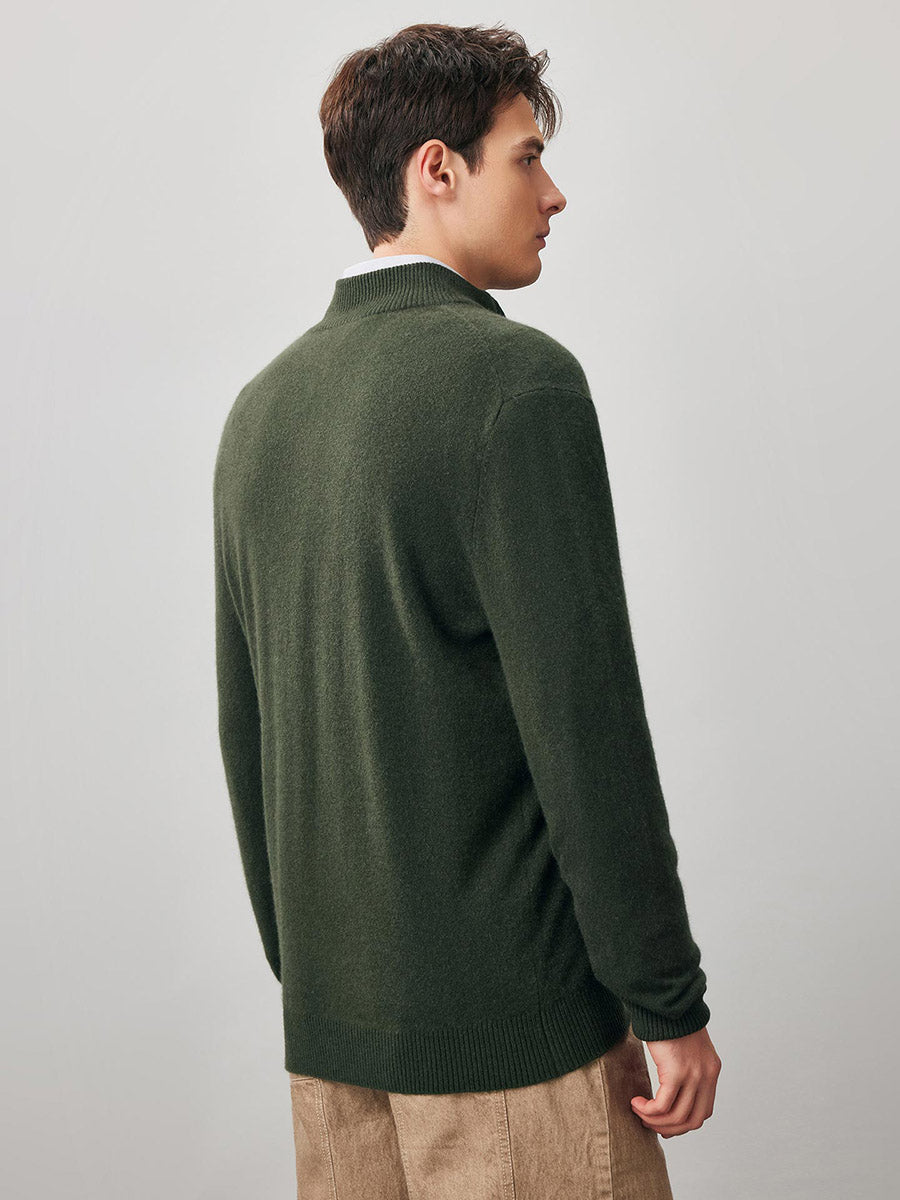 COMOBOCA 100% Cashmere Men's Half Zip Mock Neck Sweater