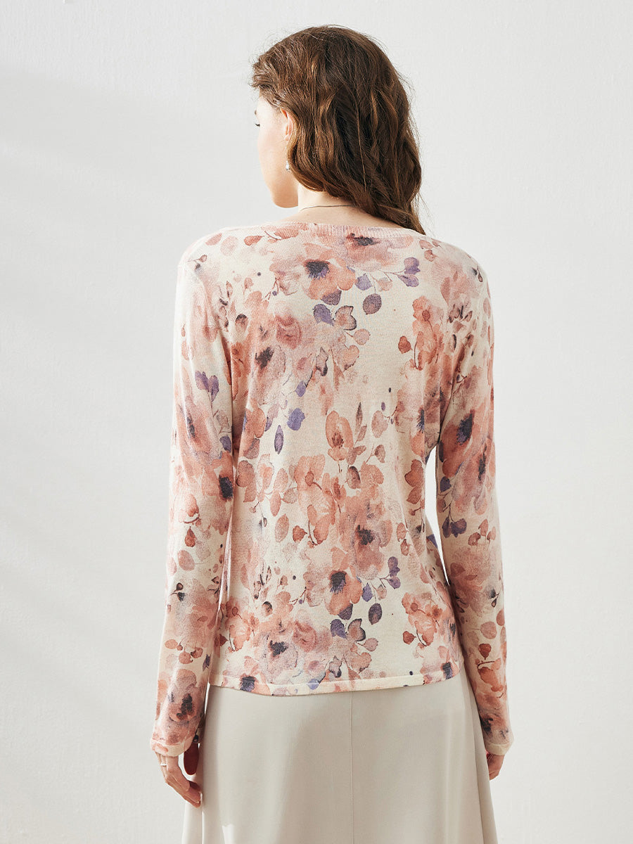 COMOBOCA Women's Floral Round Neck Sweater