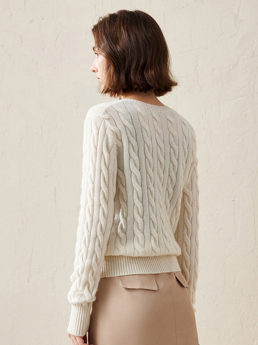 COMOBOCA 100% Cashmere Women's Cable Knit Button Cardigan