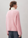 COMOBOCA 100% Wool Women's Fuzzy Round Neck Sweater