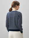 COMOBOCA 100% Cashmere Women's Striped Round Neck Sweater